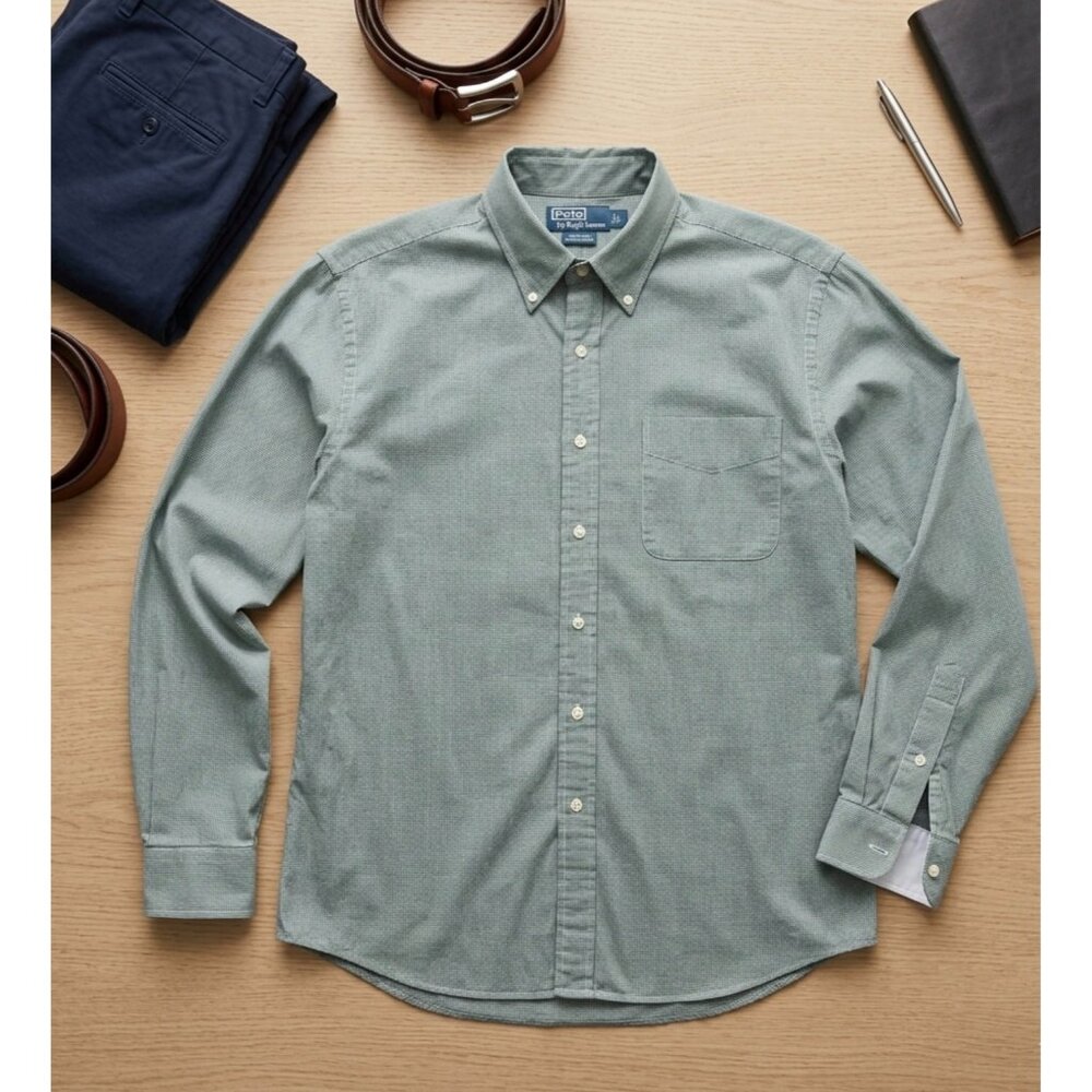 Polo by Ralph Lauren Size large Button-Up Shirt Long Sleeve Gray Check 100% Cott